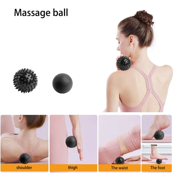 6 in 1 Yoga Training tools, Foam roller, Massage stick, Tension band and 2 Massage balls for fitness, yoga, Pilates and