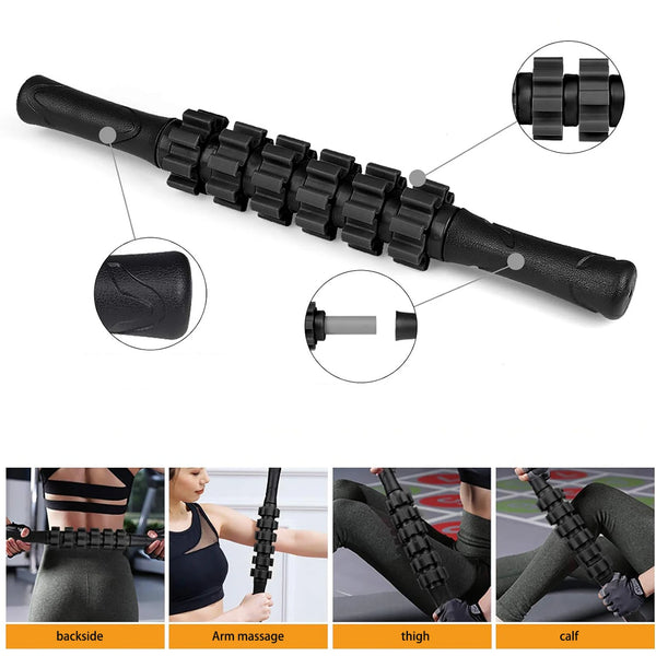 6 in 1 Yoga Training tools, Foam roller, Massage stick, Tension band and 2 Massage balls for fitness, yoga, Pilates and